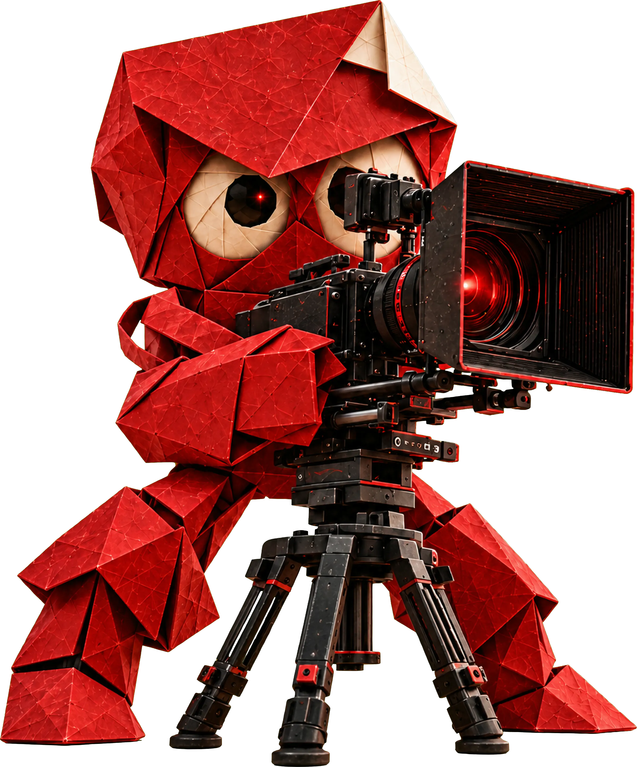Le Pli derrière une caméra de cinéma posée sur un trépied.